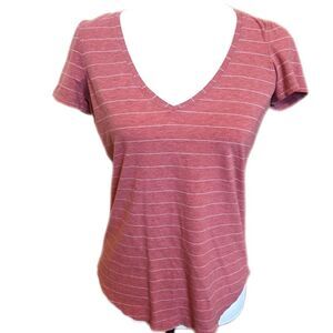 Lululemon Athletica dusty rose mauve pink & white striped tee t-shirt 4